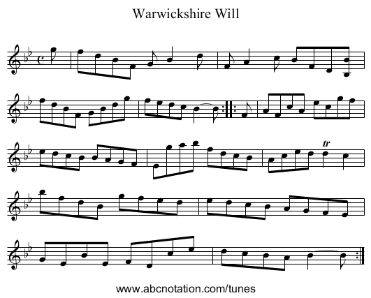 Warwickshire Will - staff notation