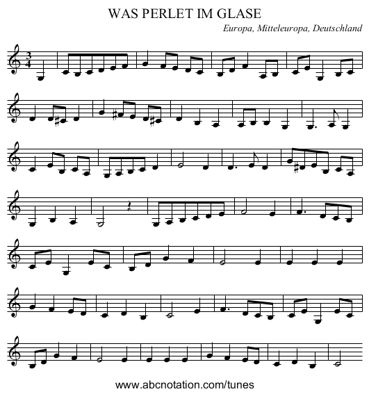 WAS PERLET IM GLASE - staff notation