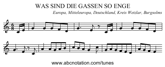 WAS SIND DIE GASSEN SO ENGE - staff notation