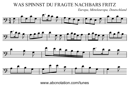 WAS SPINNST DU FRAGTE NACHBARS FRITZ - staff notation