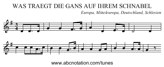 WAS TRAEGT DIE GANS AUF IHREM SCHNABEL - staff notation
