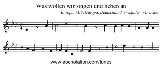 Was wollen wir singen und heben an - staff notation