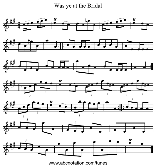Was ye at the Bridal - staff notation