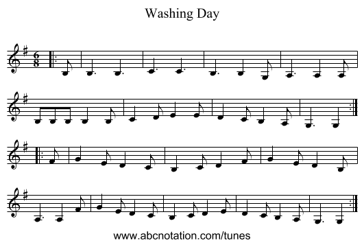 Washing Day - staff notation
