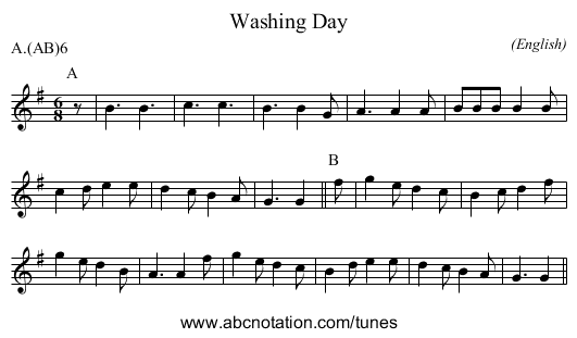Washing Day - staff notation