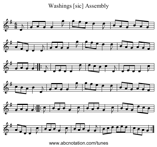 Washings [sic] Assembly - staff notation