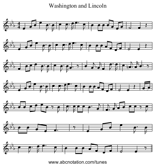 Washington and Lincoln - staff notation
