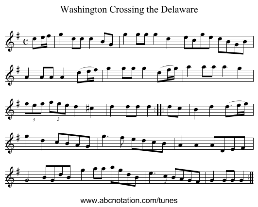 Washington Crossing the Delaware - staff notation