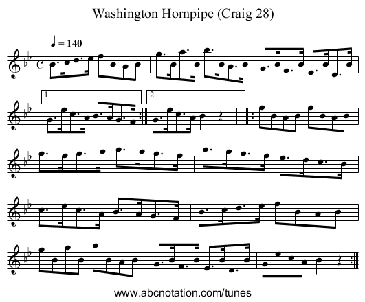 Washington Hornpipe (Craig 28) - staff notation