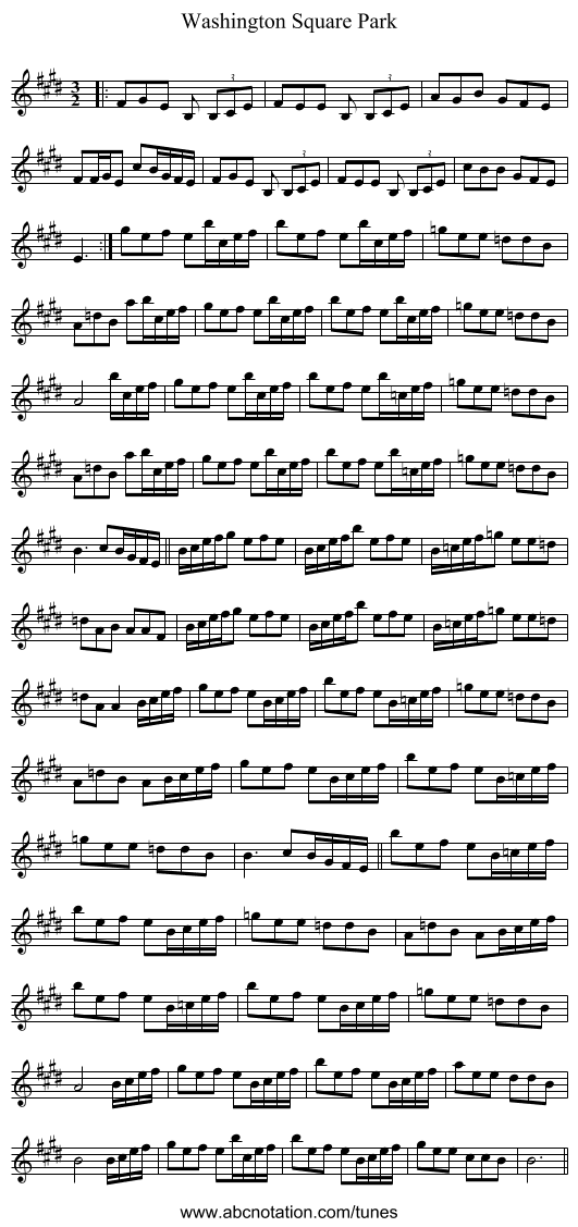 Washington Square Park - staff notation