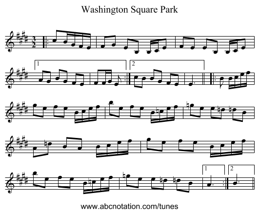 Washington Square Park - staff notation