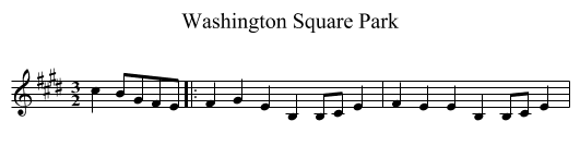 Washington Square Park - staff notation