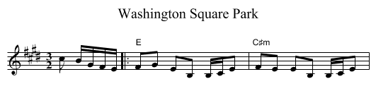 Washington Square Park - staff notation