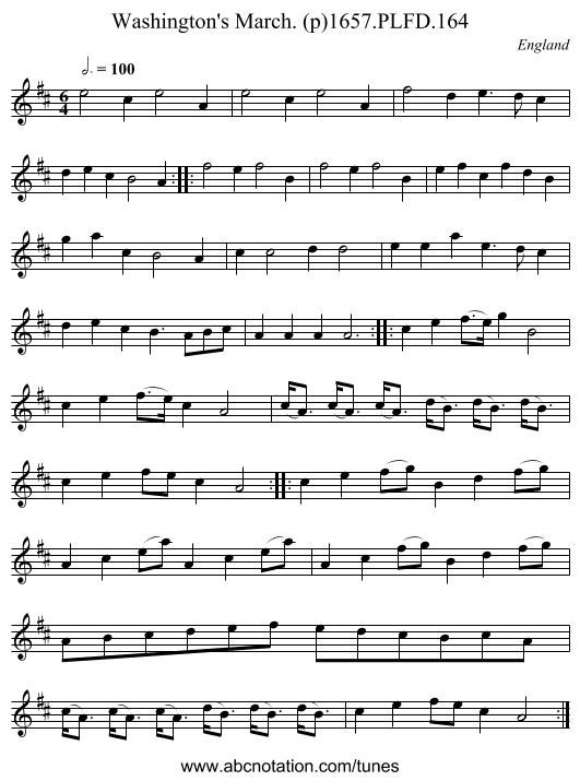 Washington's March. (p)1657.PLFD.164 - staff notation