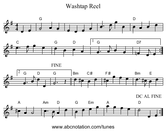 Washtap Reel - staff notation