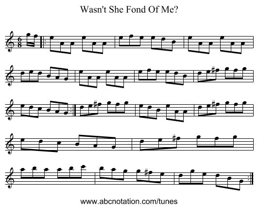 Wasn't She Fond Of Me? - staff notation