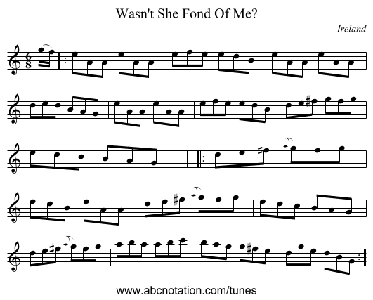 Wasn't She Fond Of Me? - staff notation
