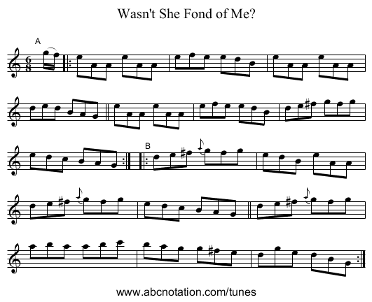 Wasn't She Fond of Me? - staff notation