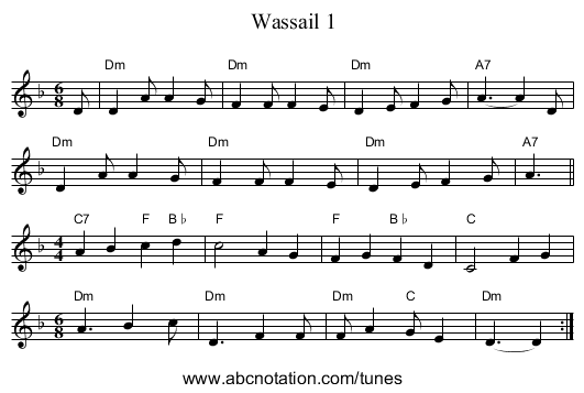 Wassail 1 - staff notation
