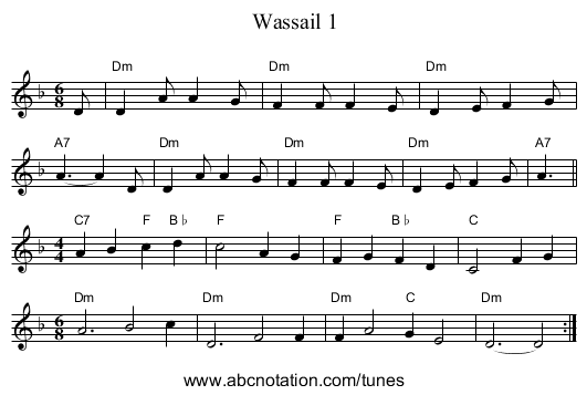 Wassail 1 - staff notation