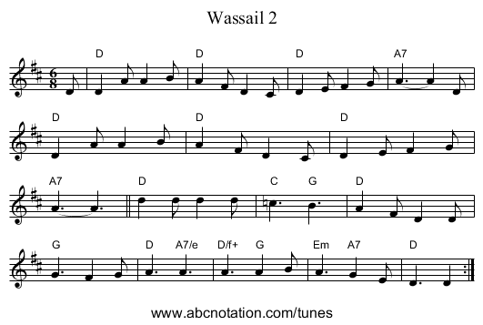 Wassail 2 - staff notation