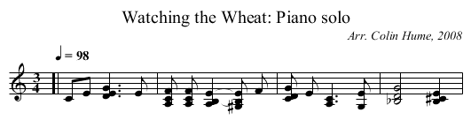 Watching the Wheat: Piano solo - staff notation