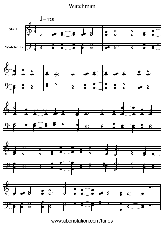 Watchman - staff notation