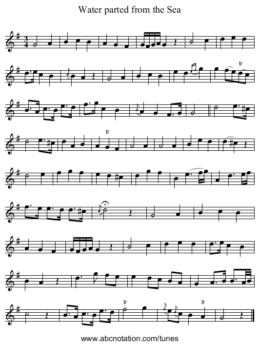Water parted from the Sea - staff notation
