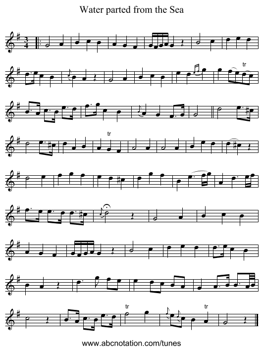 Water parted from the Sea - staff notation