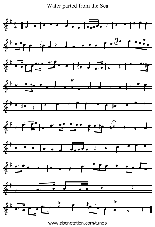 Water parted from the Sea - staff notation
