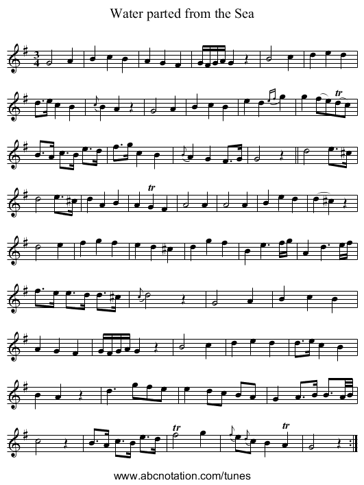 Water parted from the Sea - staff notation