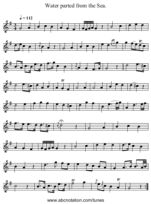 Water parted from the Sea. - staff notation