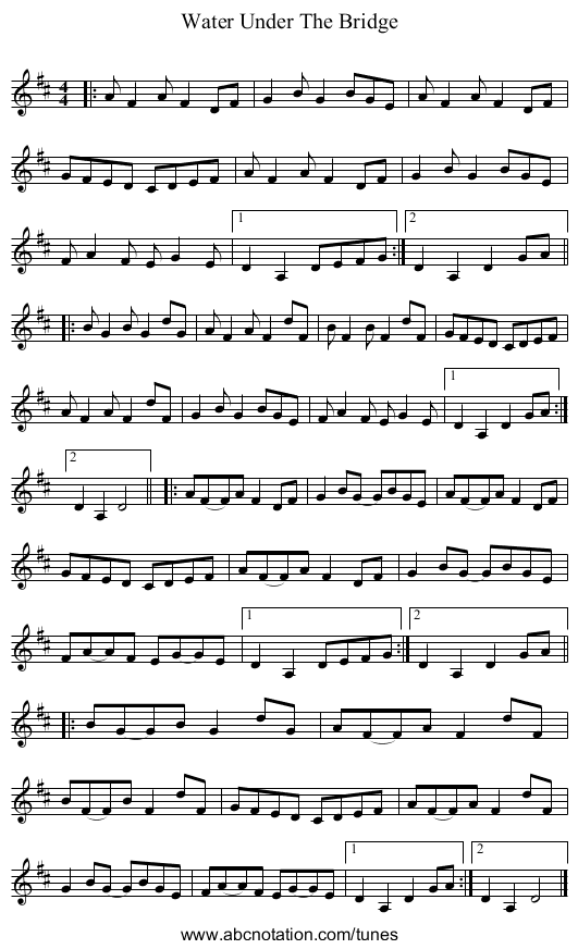 Water Under The Bridge - staff notation