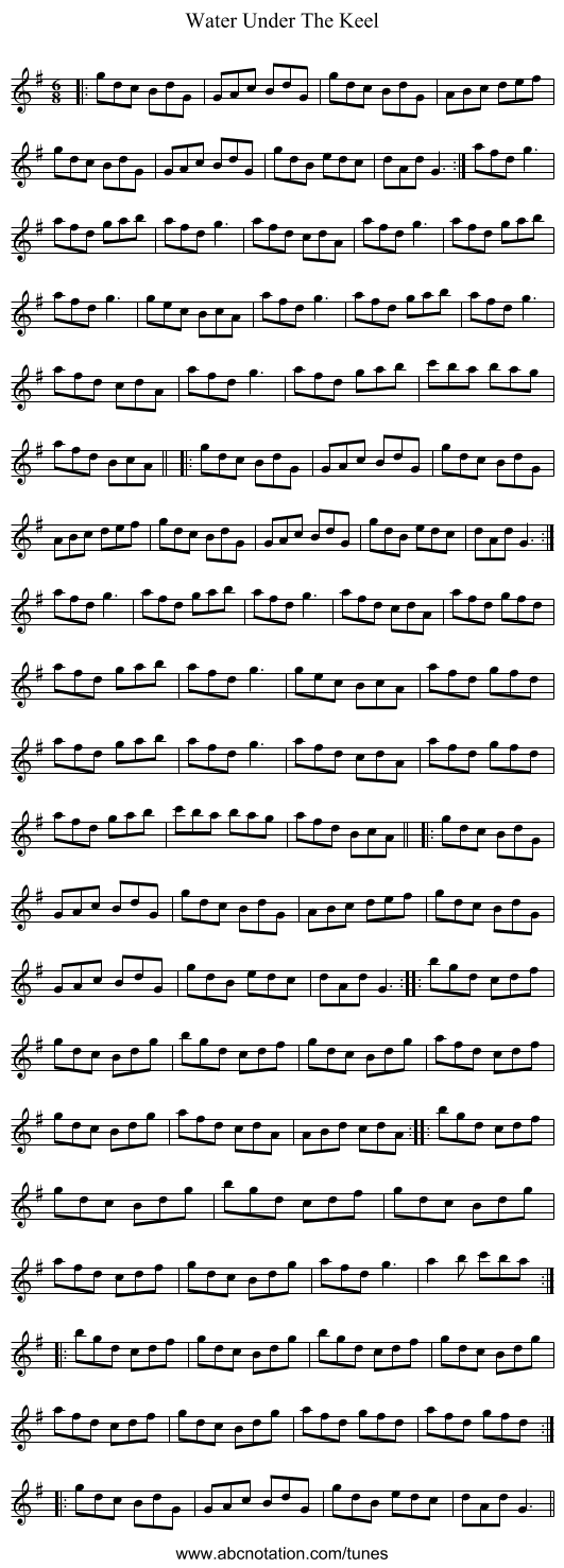 Water Under The Keel - staff notation