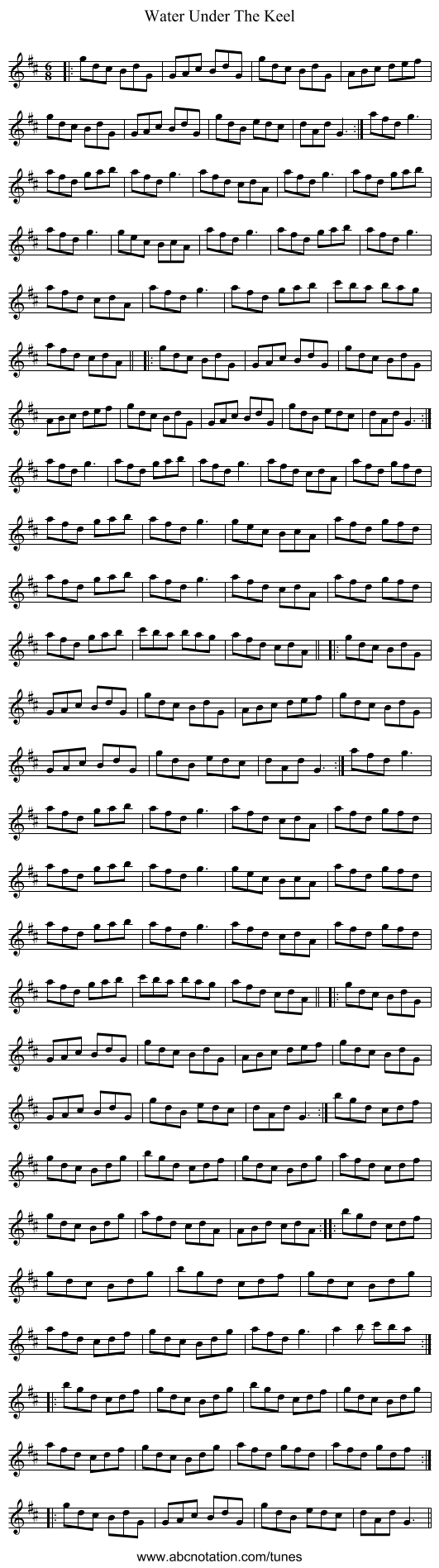 Water Under The Keel - staff notation