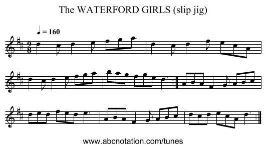 WATERFORD GIRLS (slip jig), The - staff notation