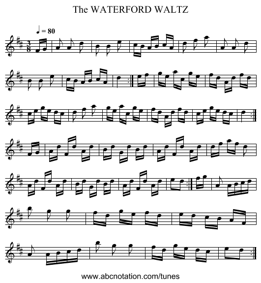 WATERFORD WALTZ, The - staff notation