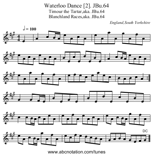 Waterloo Dance [2]. JBu.64 - staff notation
