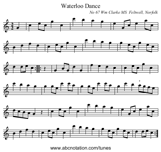 Waterloo Dance - staff notation