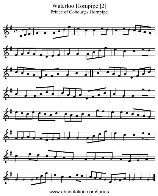 Waterloo Hornpipe [2] - staff notation