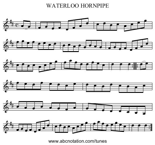 WATERLOO HORNPIPE - staff notation