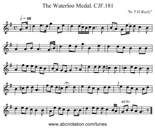 Waterloo Medal. CJF.181, The - staff notation