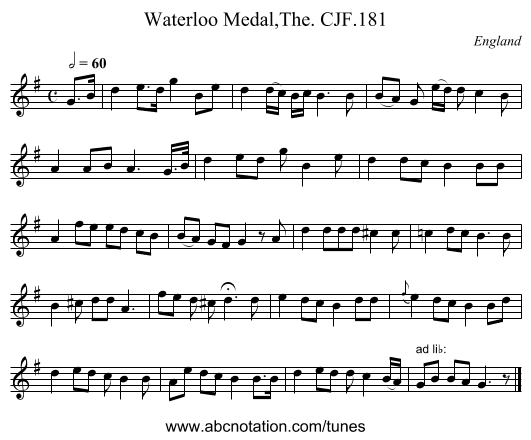 Waterloo Medal,The. CJF.181 - staff notation