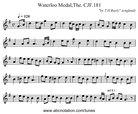 Waterloo Medal,The. CJF.181 - staff notation