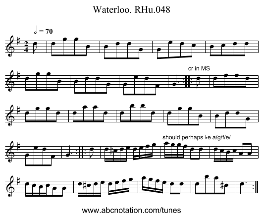 Waterloo. RHu.048 - staff notation