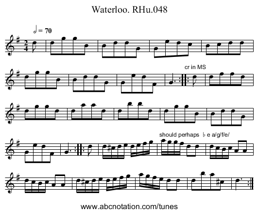 Waterloo. RHu.048 - staff notation