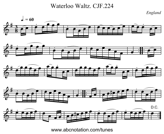 Waterloo Waltz. CJF.224 - staff notation