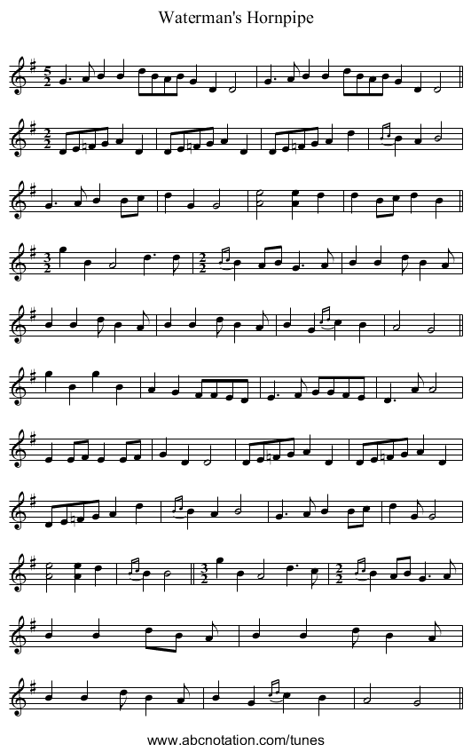 Waterman's Hornpipe - staff notation