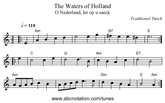 Waters of Holland, The - staff notation