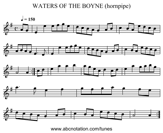 WATERS OF THE BOYNE (hornpipe) - staff notation